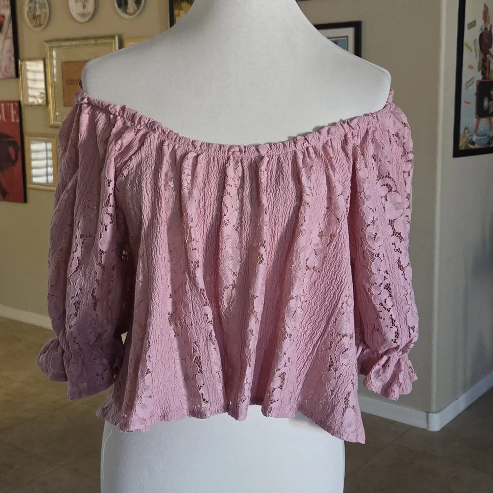 Free People Pink Stacey Convertible Lace Crop Top‎ NWT